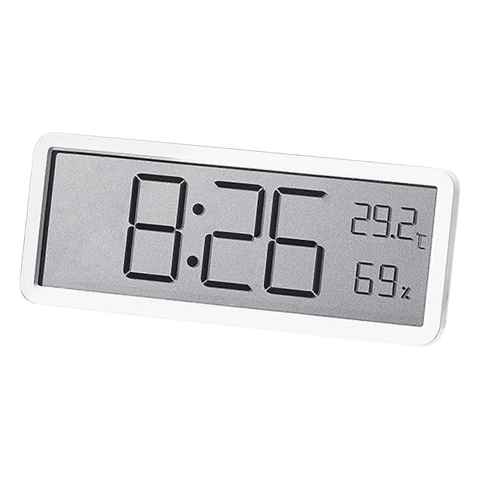Battery Operated Digital Wall Clock with Clear Display Of Temperature and Date, Auto DST, for Living Space  White
