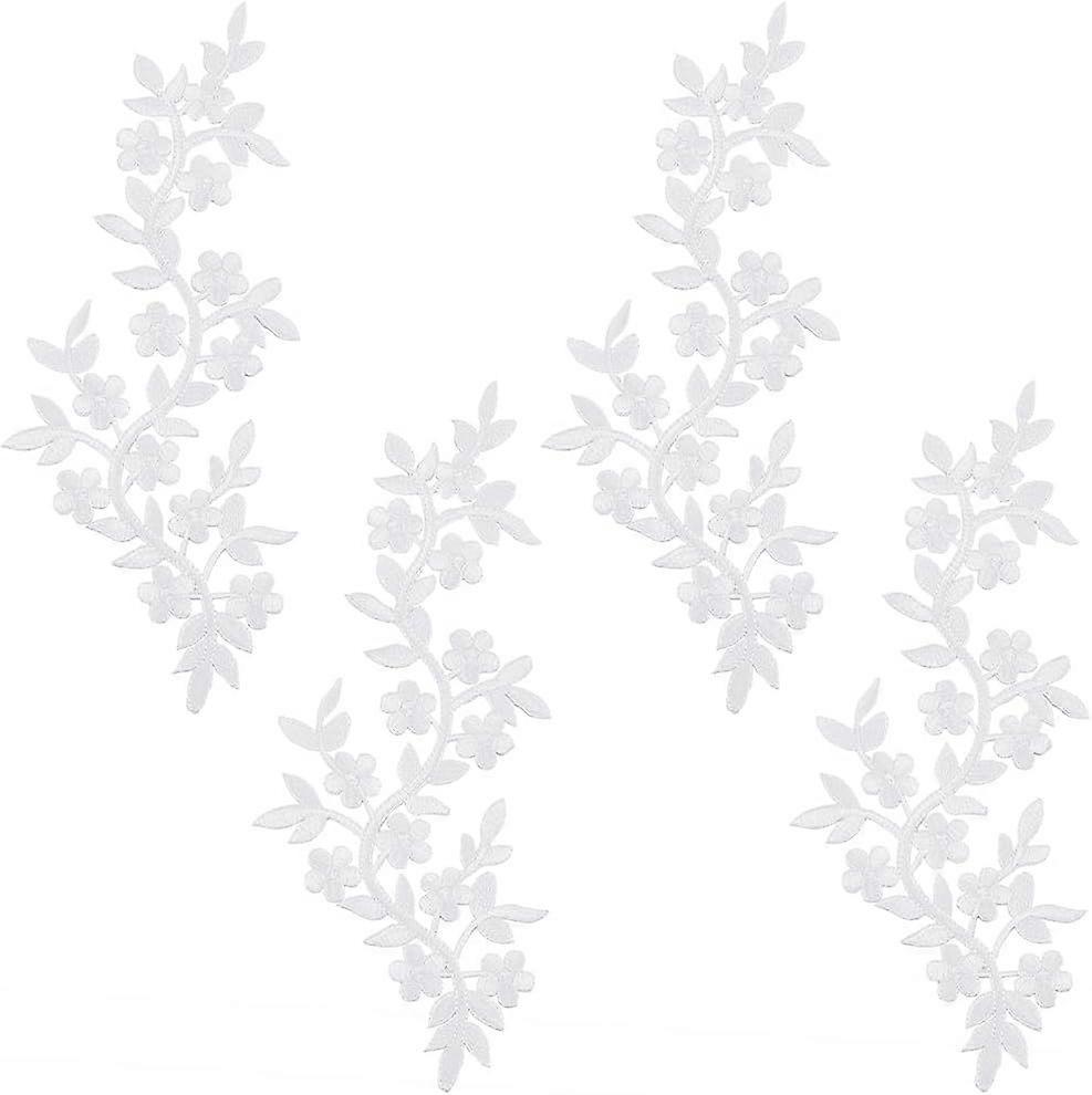 4 PCS Flower Vine Applique Patches Iron on/Sew On Plum Blossom Applique Patches White Long Flower Vine with Leaf Patches with Adhesive Embroidered App