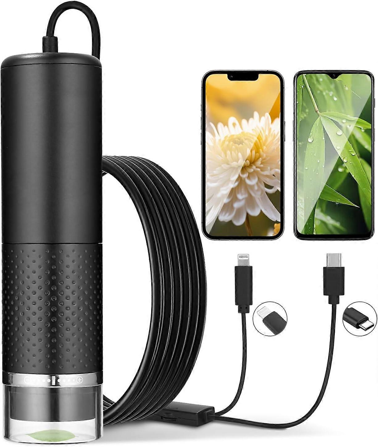 USB Microscope Mobile Phone, 1080P HD Compatible with iOS, Android, Tablet, 10 to 200X Portable Pocket Microscope, 3 Levels Adjustable LED