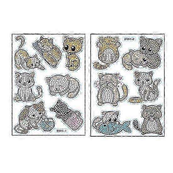 m 1 Set Rhinestone Painting Sticker Kit Creativity Sparkling Cartoon Cat Pattern Sticker for Notebook Bottle