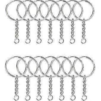 100st 1-tums silver metall delade nyckelringar med kedjor - idealiska nyckelring delar