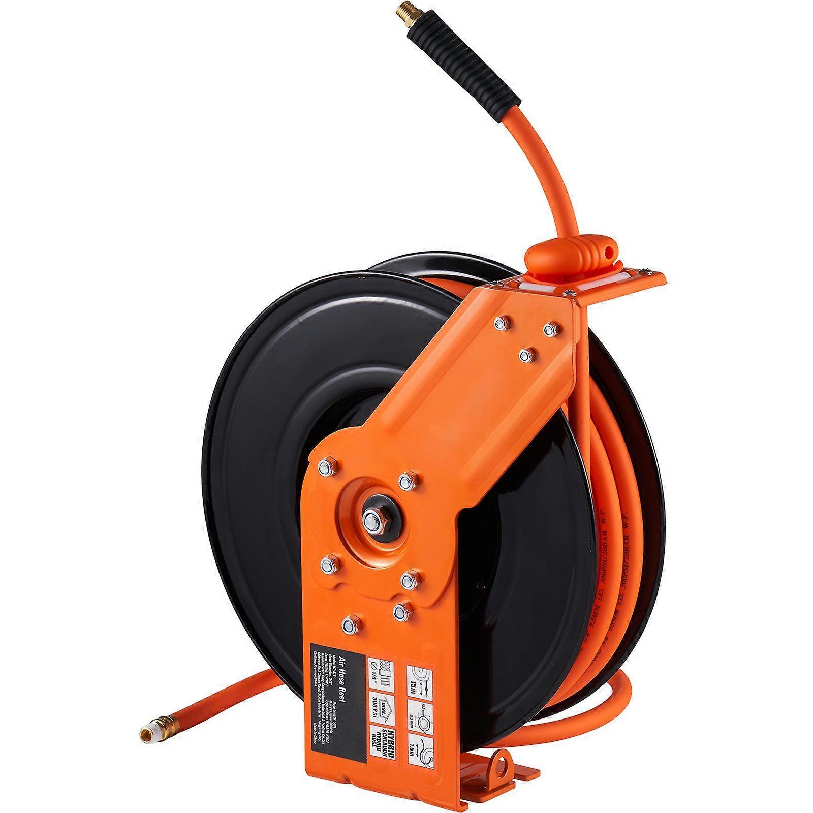 Retractable Air Hose Reel, 3/8 IN x 50 FT Hybrid Air Hose Max 300PSI, Air Compressor Hose Reel with 5 In Lead in