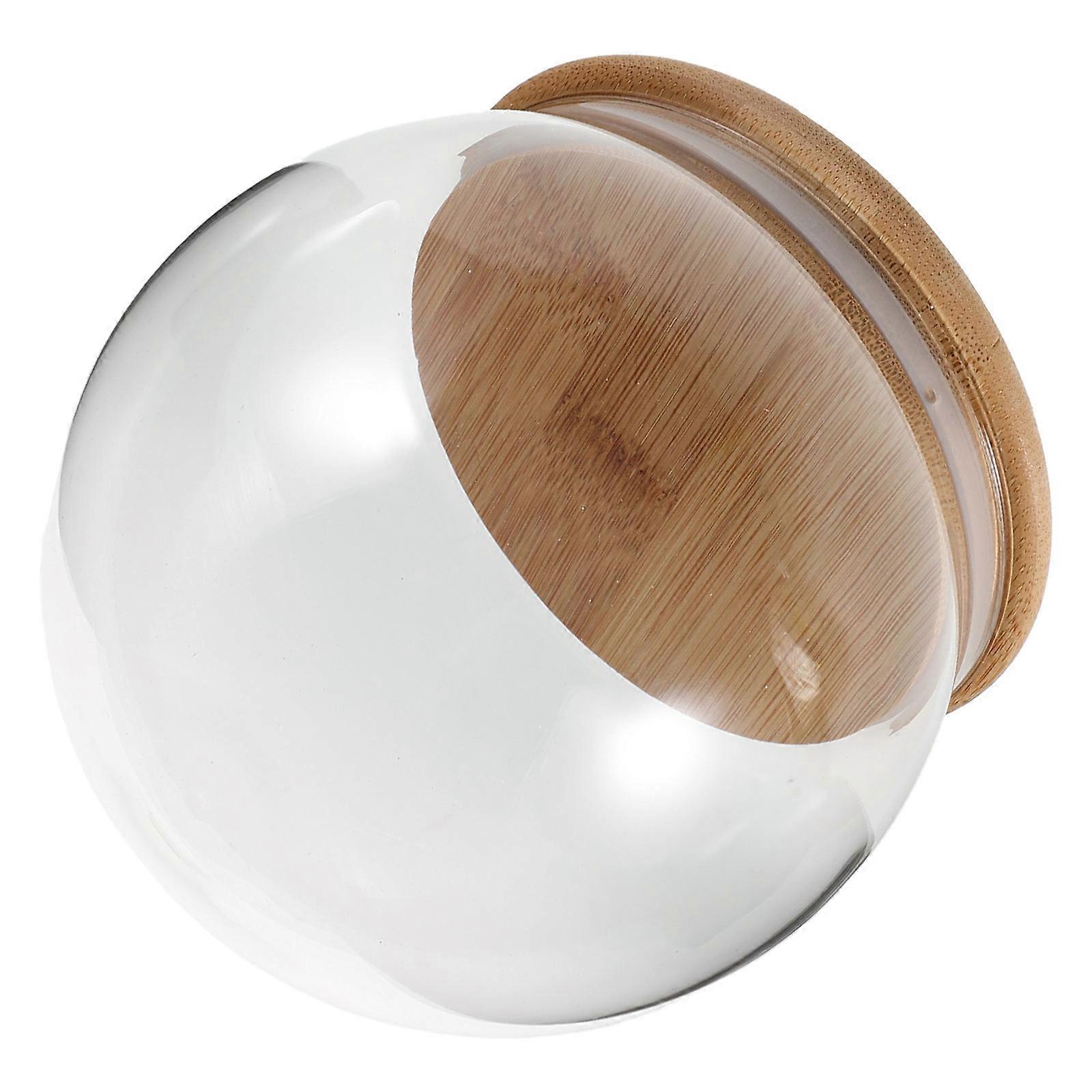 Glass Display Dome Cover for Home Tabletop with Bamboo Base Transparent