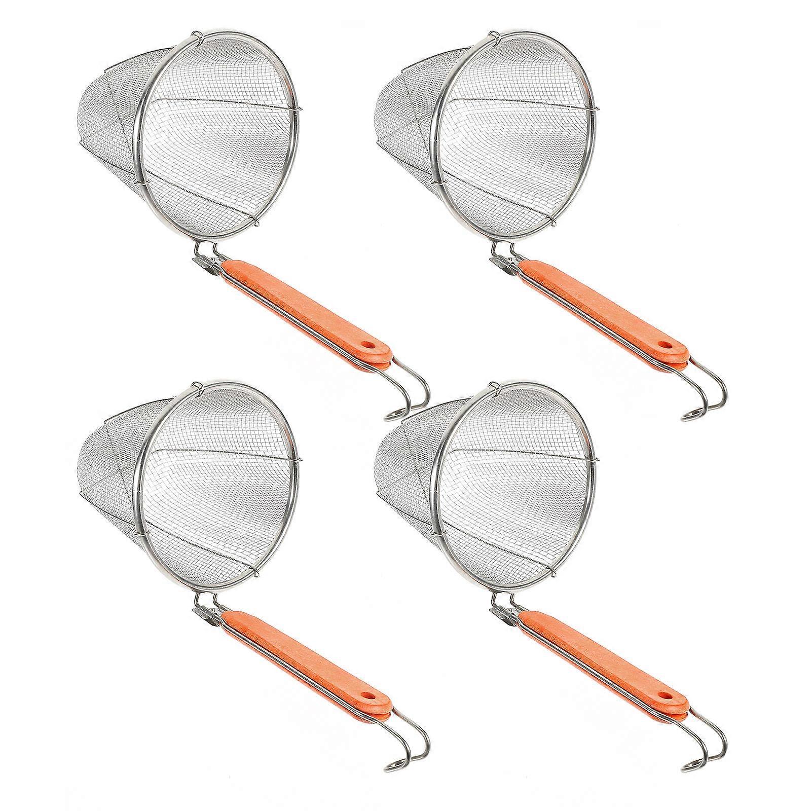 Stainless Steel Noodle Strainer with Wood Handle for Kitchen Use Silver 4Pcs Mesh Baskets