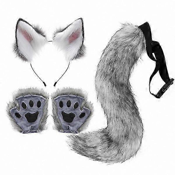 Plush Fox Ears Headband with Tail for Costume Role Play Accessory Set