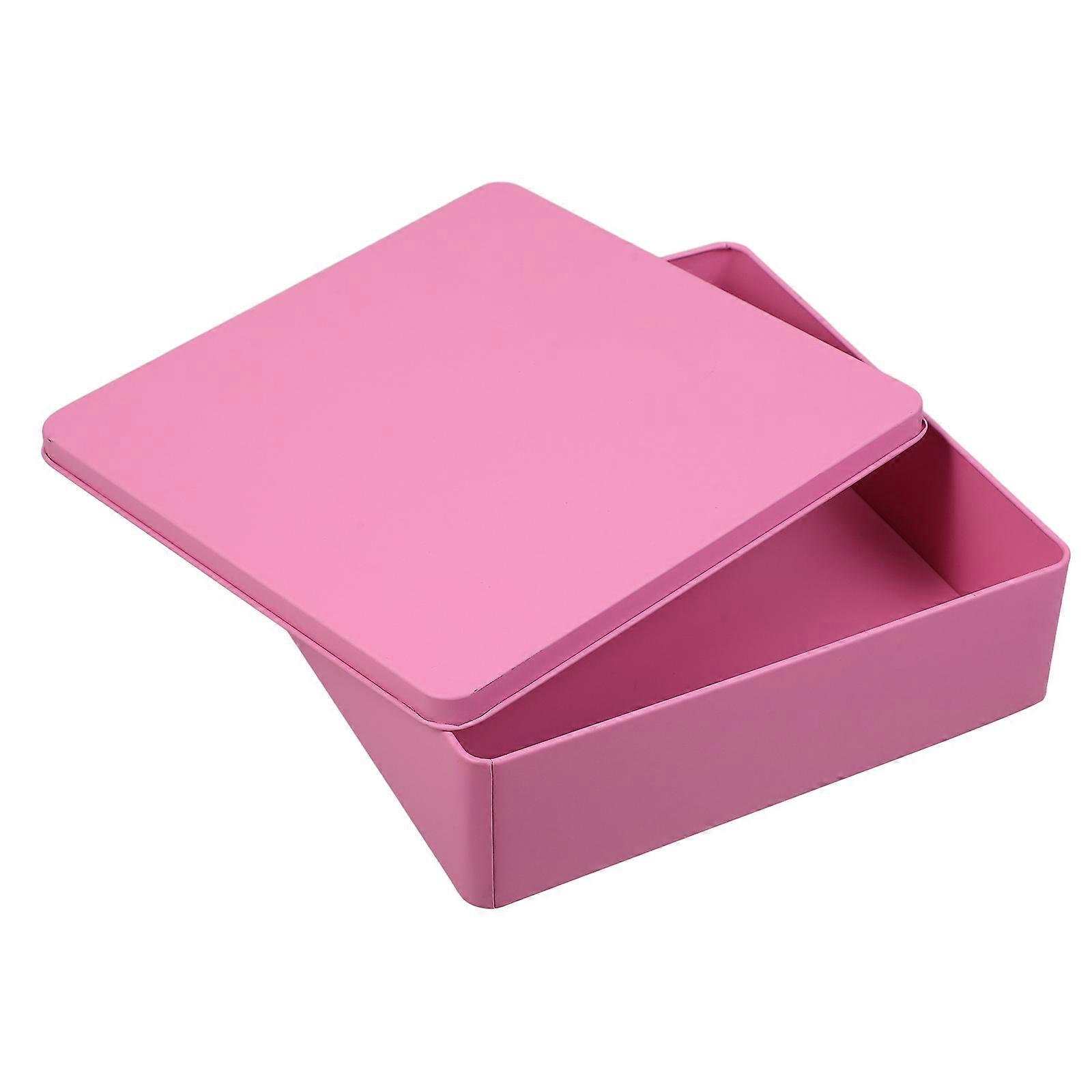 Pink Tinplate Tin Box for Home Storage with Large Capacity and Lid