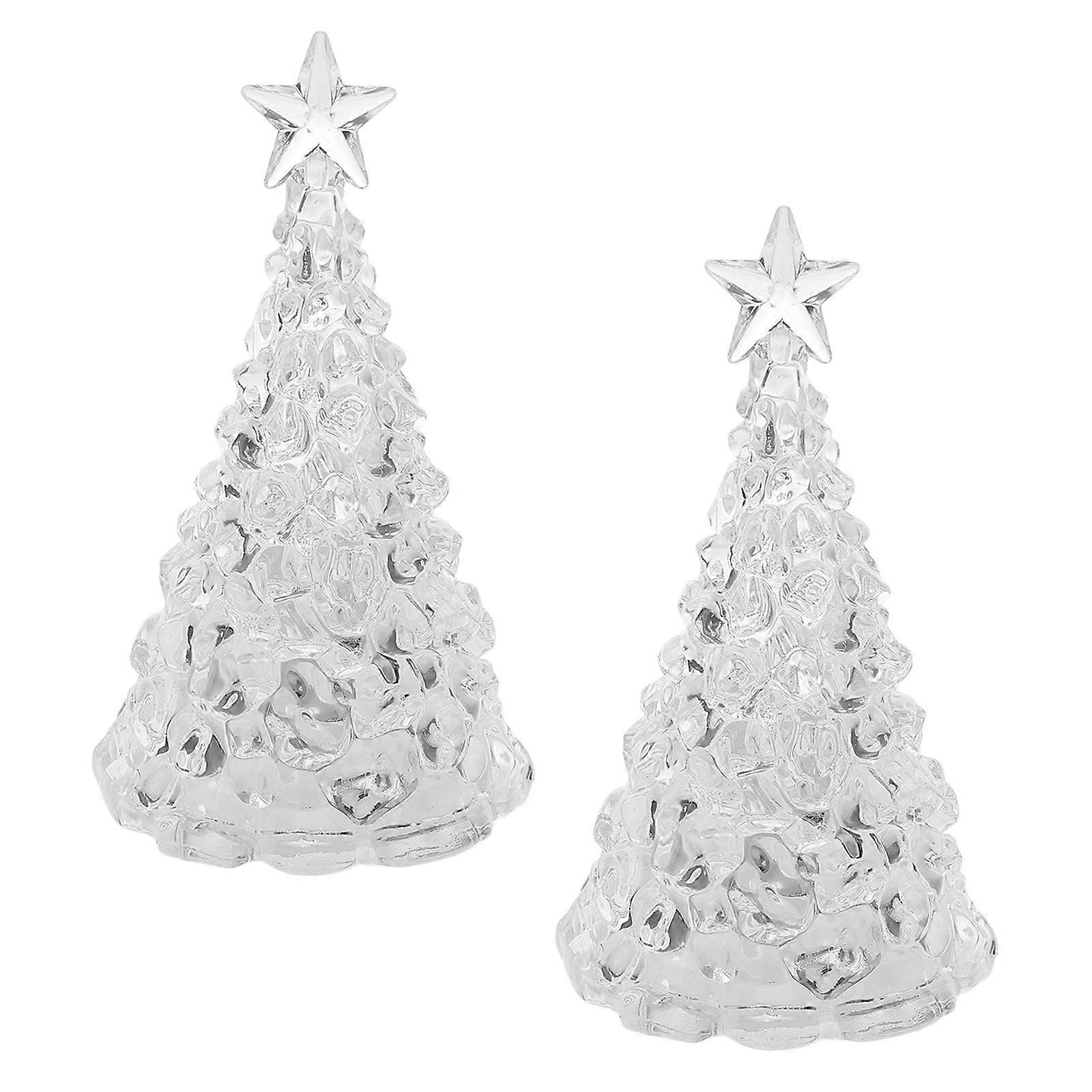 LED Mini Christmas Tree Acrylic Christmas Tree Night Light with 2Pcs for Desktop