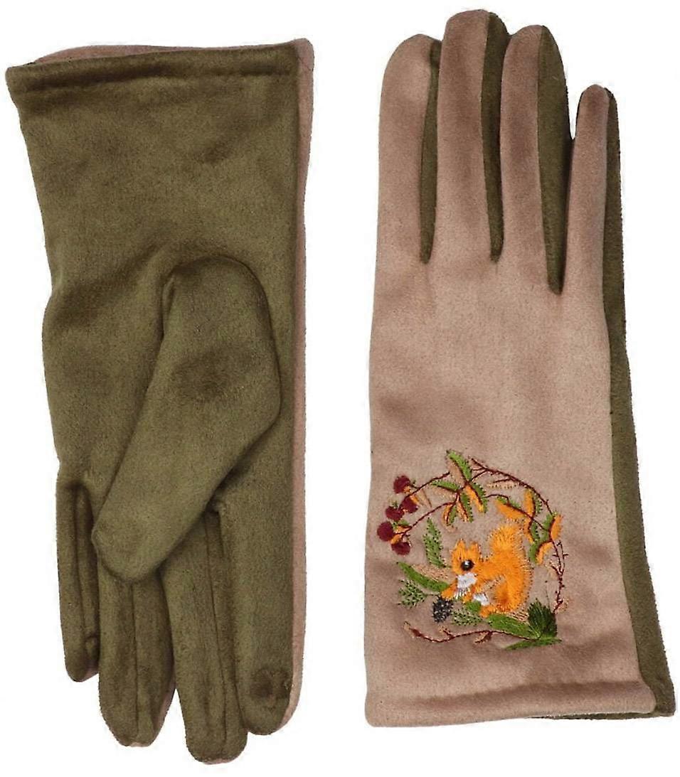Zelly Two-Toned Squirrel Gloves - Beige/Green