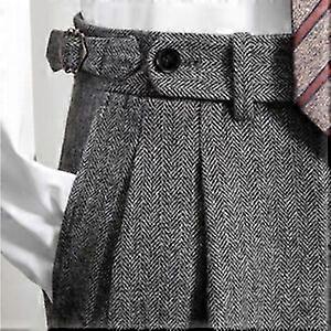 Pantalon vintage en tweed à chevrons pour homme, en laine, style décontracté chic, sur mesure