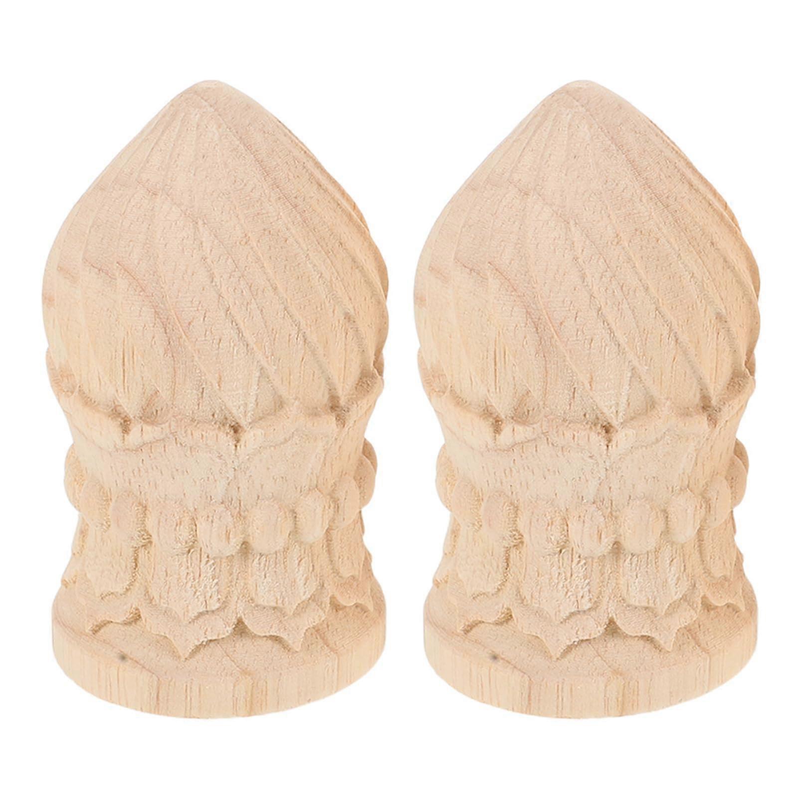 2pcs Solid Wood Bed Post Finials with Elegant Carved Design for Staircase and Curtain Rod Decor