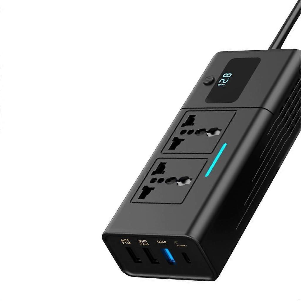 200W Car Power Inverter 12V to 220V with USB and TypeC Ports, LED Display for Laptops and Electronics