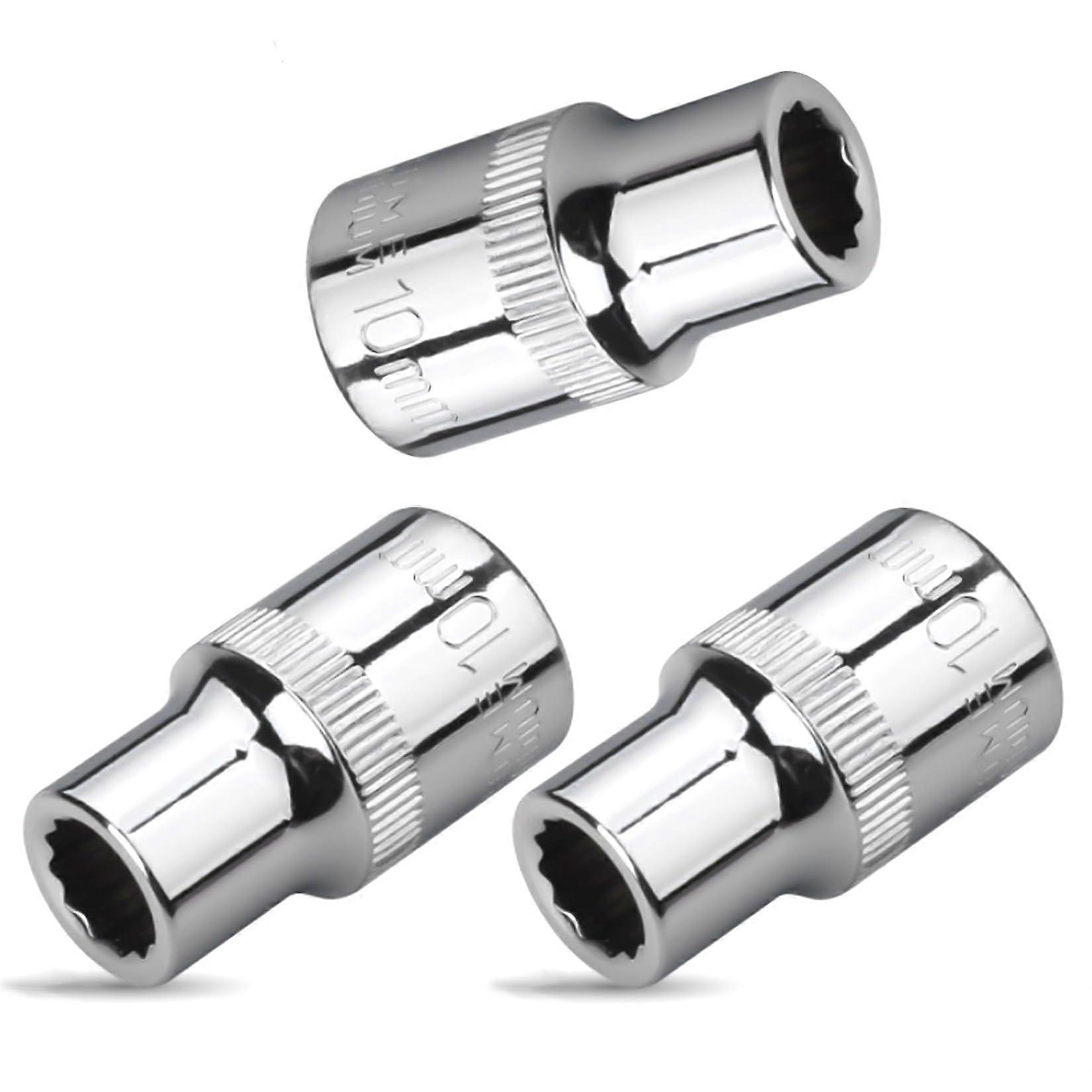 Socket Set 3Piece 10mm 12 Point Shallow 1/2 Inch Drive MultiAngle Grip TightSpace Access
