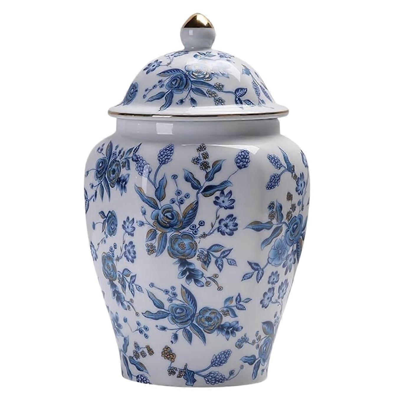 Blue and White Porcelain Ginger Jar with Lid Elegant Handcrafted Vase for Home Decor