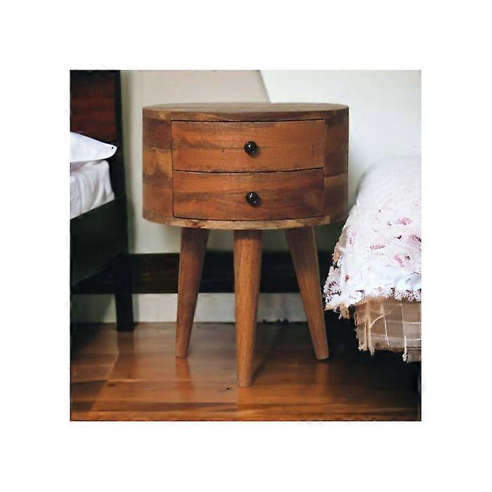Solid Wood Odyssey Oak-ish Tripod Bedside, 2 Drawers, Brown