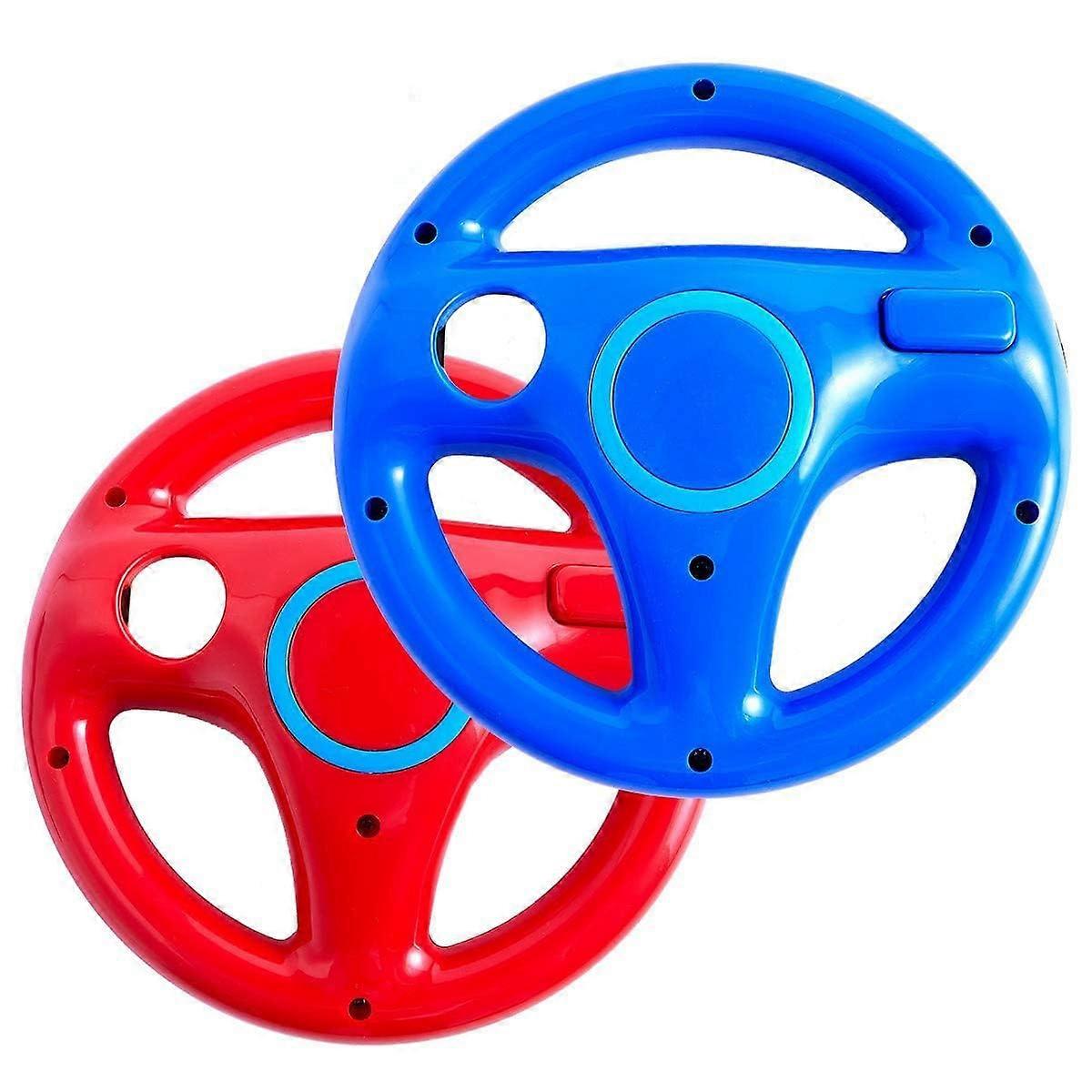 2 Pack Steering Wheel for Wii Mario Kart with Ergonomic Grip and 360° Rotation Red and Blue