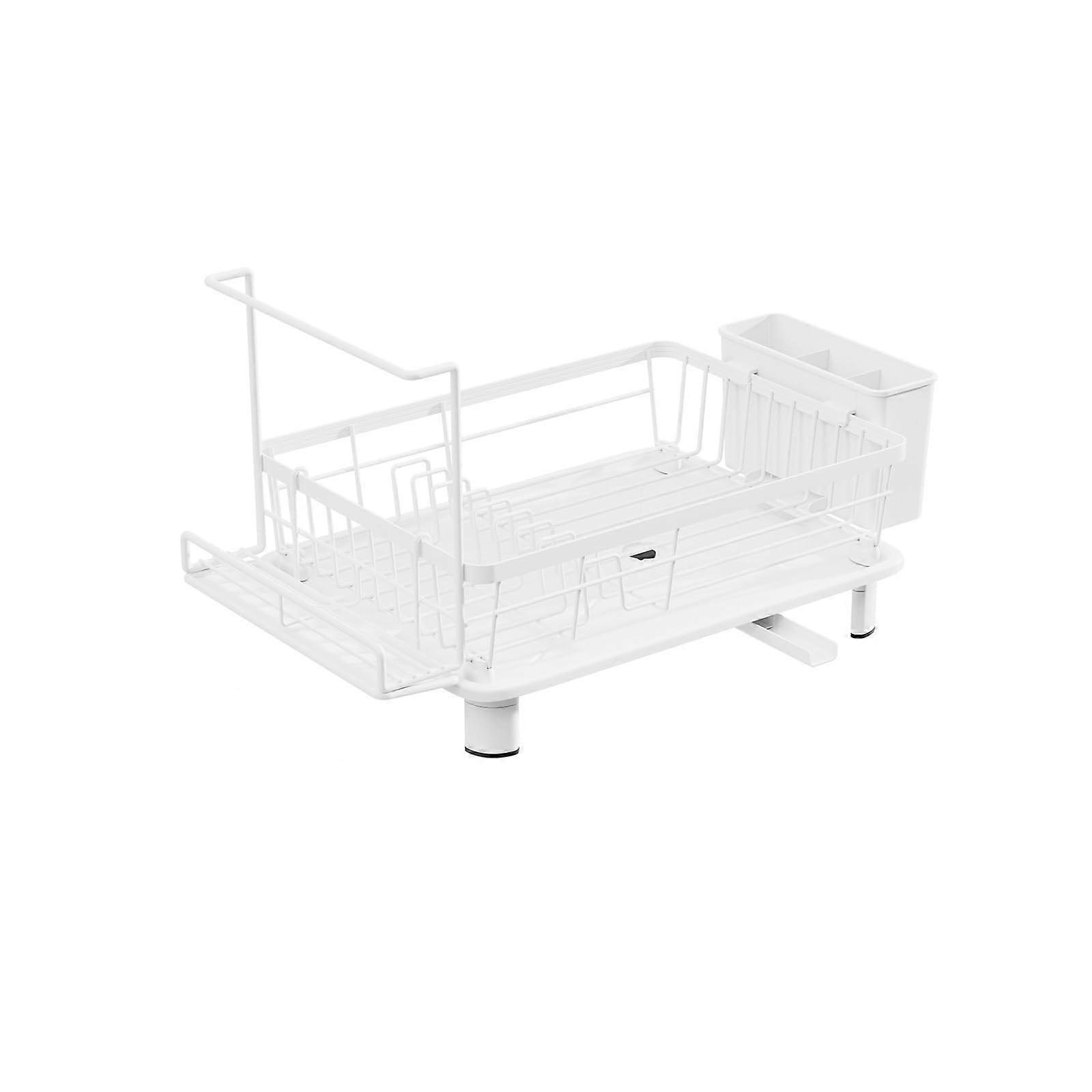 Dish Drying Rack with Utensil Holder and Sponge Rack, SpaceSaving Countertop Kitchen Organizer, White