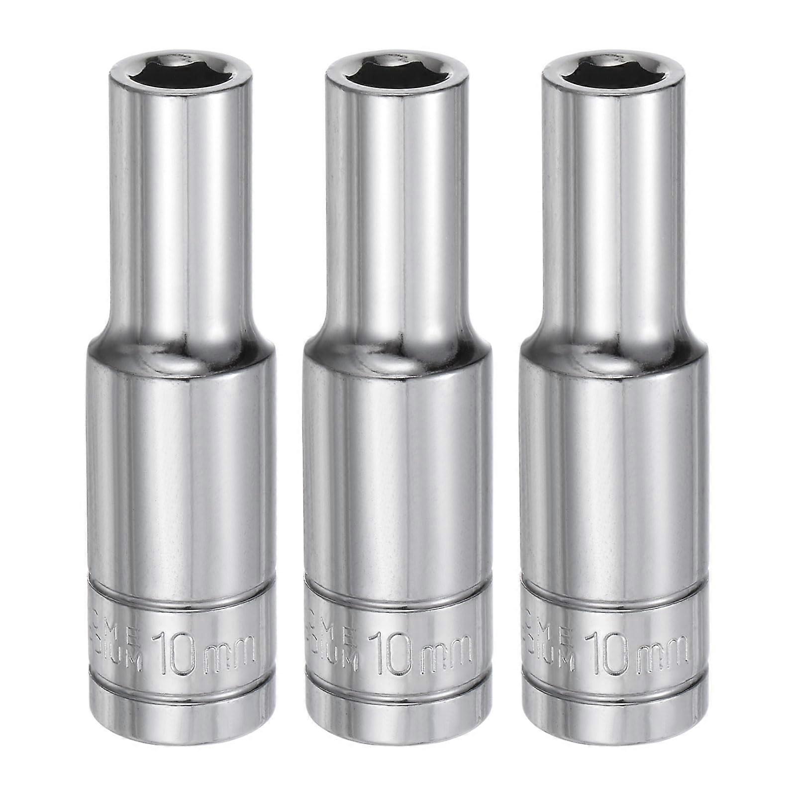 Socket Set 3pcs 10mm Deep Socket 1/2 Inch Drive 45# Steel Chrome 6 Point for Car