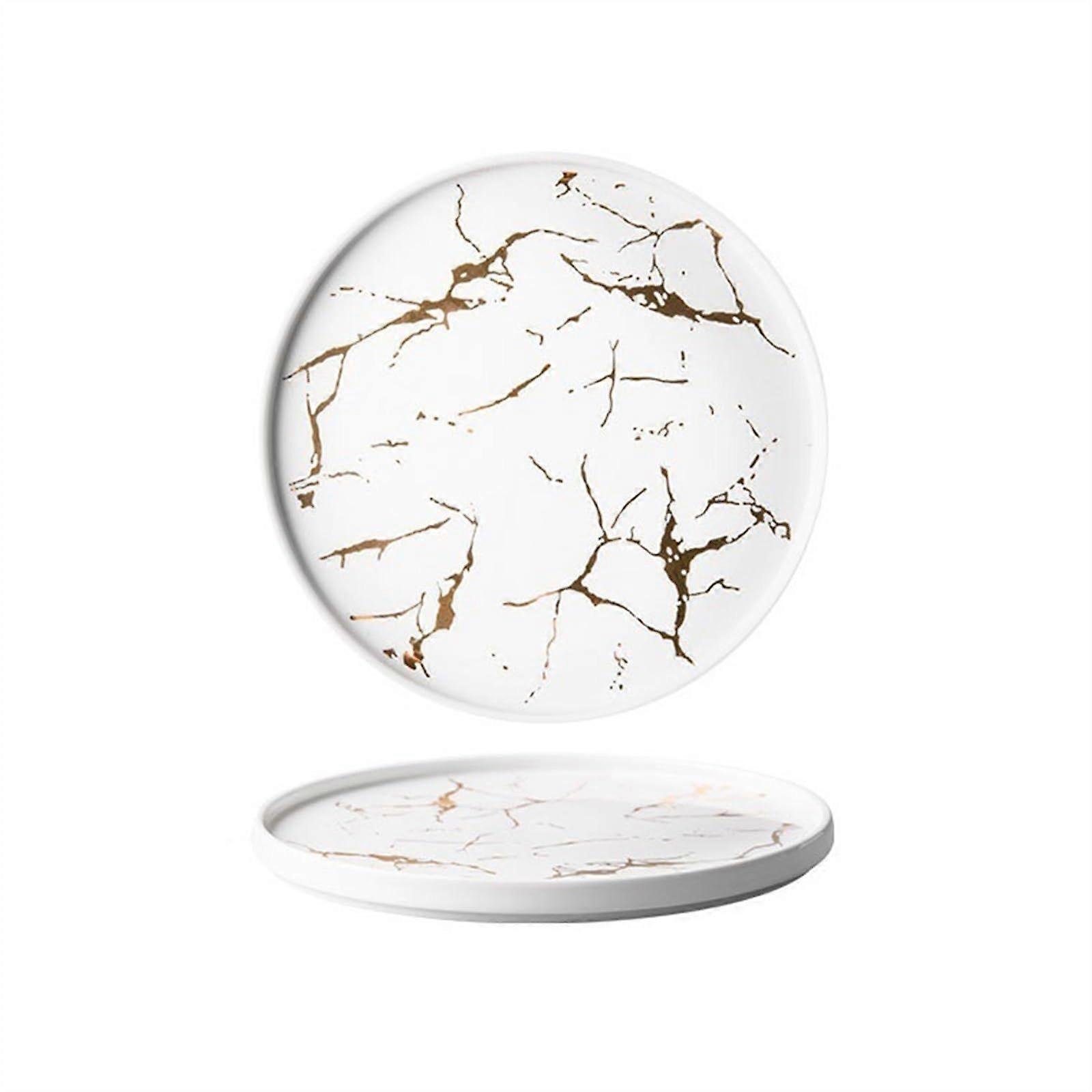 Ceramic Serving Plate with Elegant Marble Texture, 25cm Round Dinner Platter for Steak, Salad, Pasta