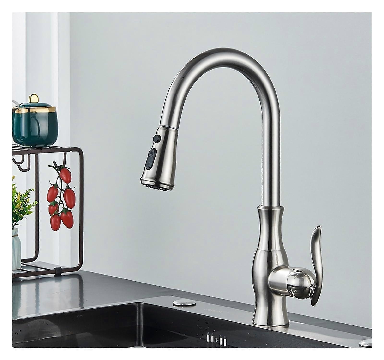 Black Pull Out Kitchen Faucet 360° Rotation Single Handle Hot and Cold Mixer Brushed Nickel