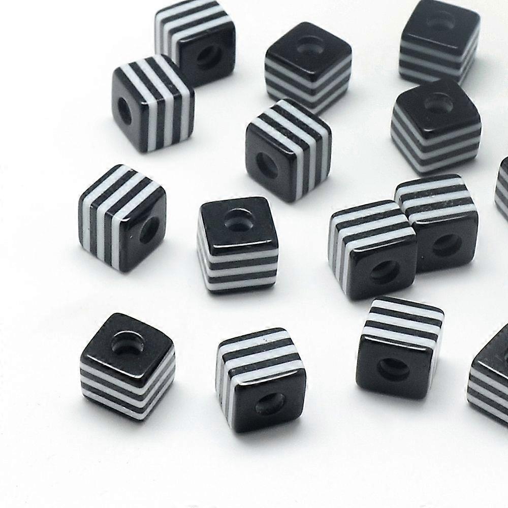 Opaque Stripe Resin Beads Cube Black 10x10x10mm Hole: 4mm