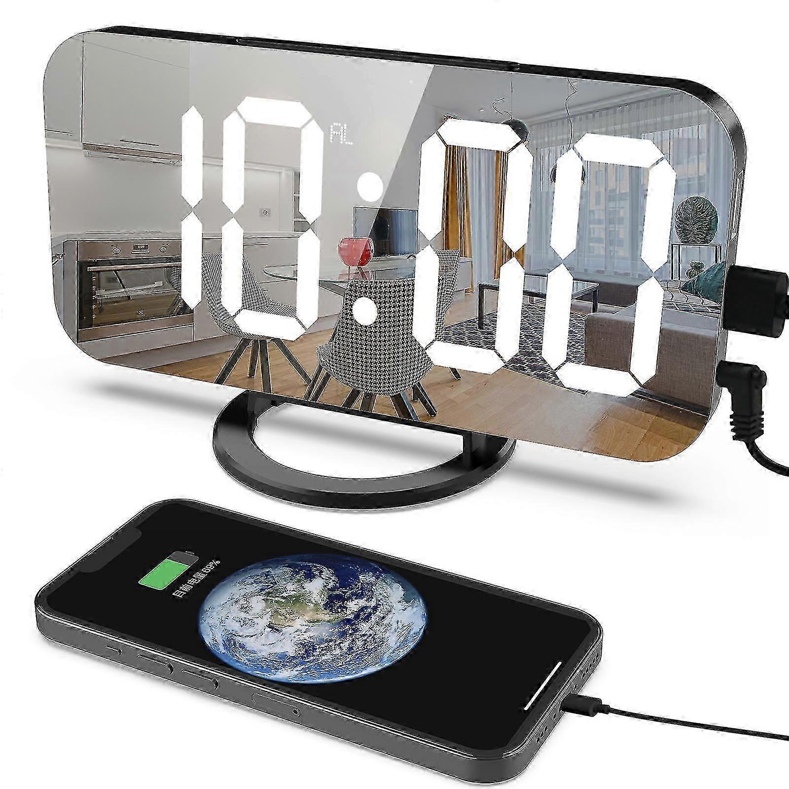 25-26 Digital Alarm Clock, Large Led Display, With Usb Charger, Snooze Function Gift