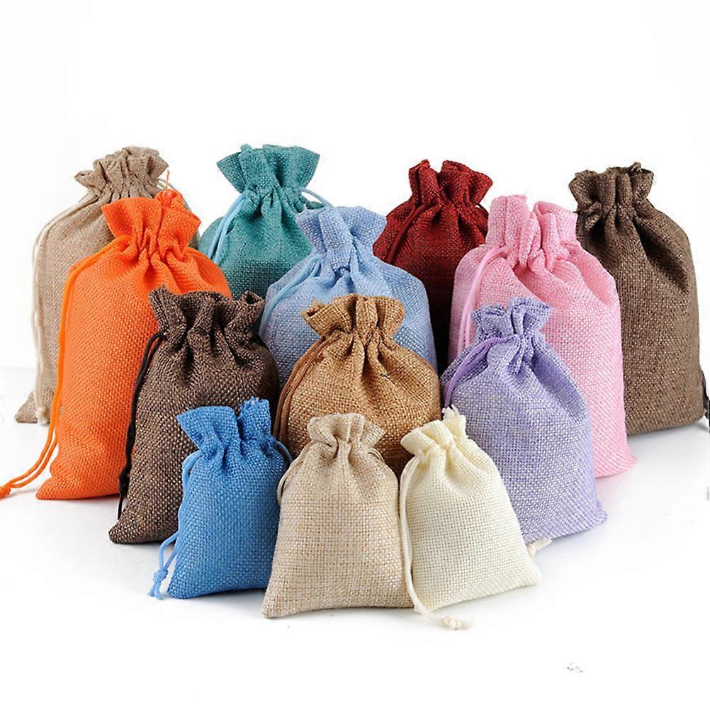 Eco Friendly Linen Drawstring Bag for Candy Storage 12Pcs Beige Christmas Use