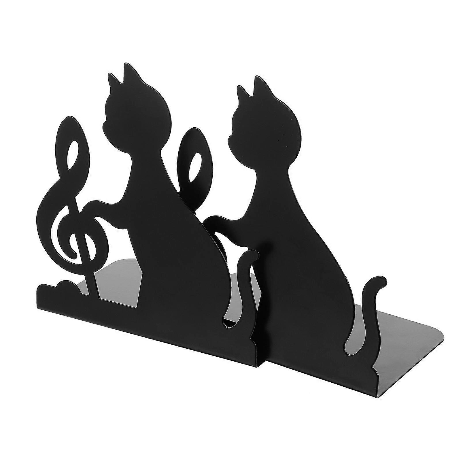 Cat Shape Music Note Bookend for Decor 1Pair Creative Book Holder