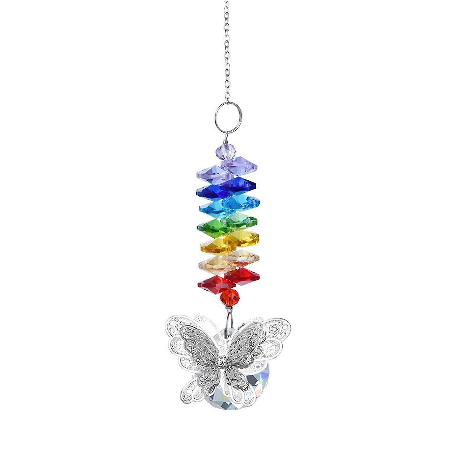 Crystal Sun Catcher Butterfly Hanging Window Decoration with Rainbow Light Refraction MultiColored