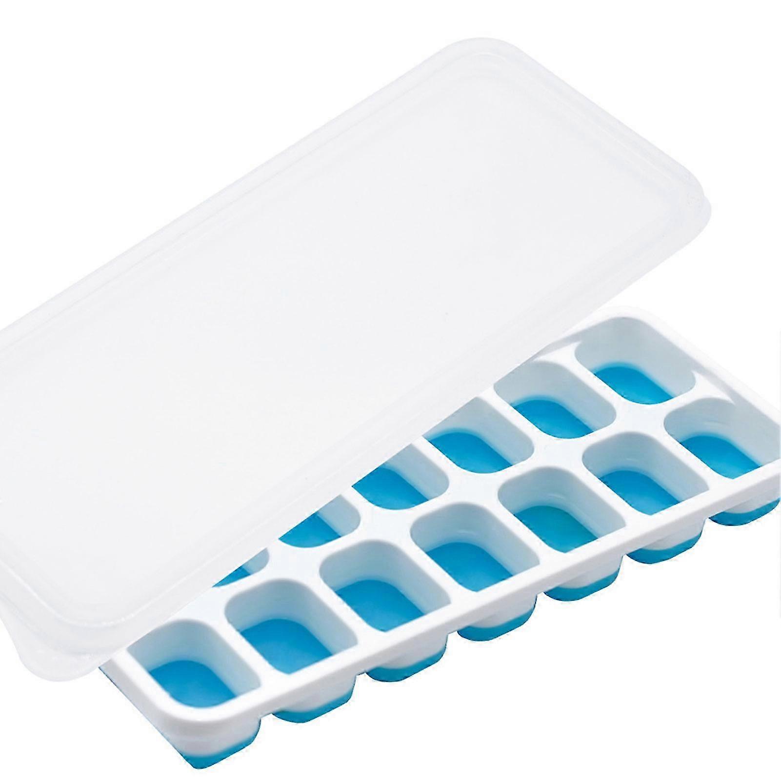 Ice Cubes Tray With Lid Stackable Squared Ice Tray Kitchen Accessories  Blue
