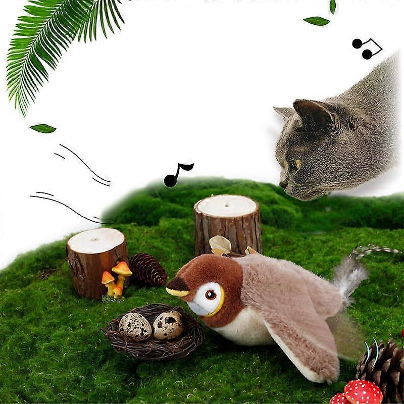 Interactive Flapping Bird Cat Toy with Realistic Chirping Wings for Indoor Chase Fun Sparrow A
