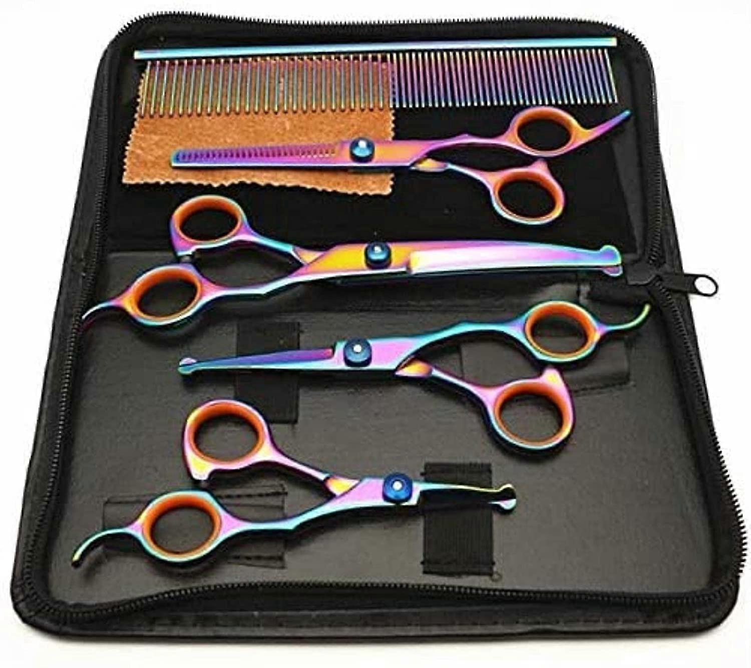 Professional Dog Grooming Scissors Set with Ergonomic Grip, Sharp Blades and Safety Rounded Tips