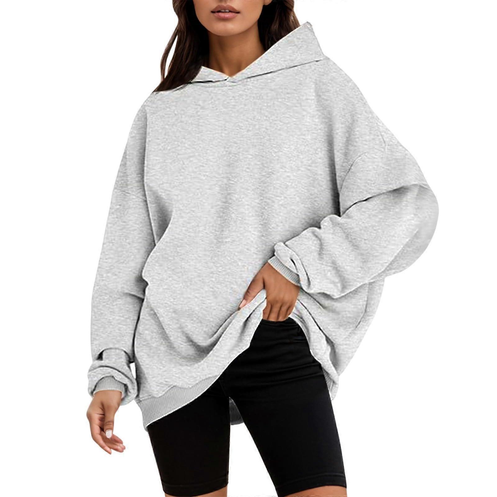 Women's Plus Size Hoodie with Pockets, Warm Fleece Oversized Pullover for Winter, Grey XL
