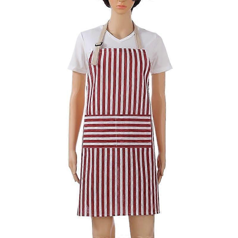 Adjustable Cotton Kitchen Apron with Pockets, WaterResistant Striped Cooking Apron Pink