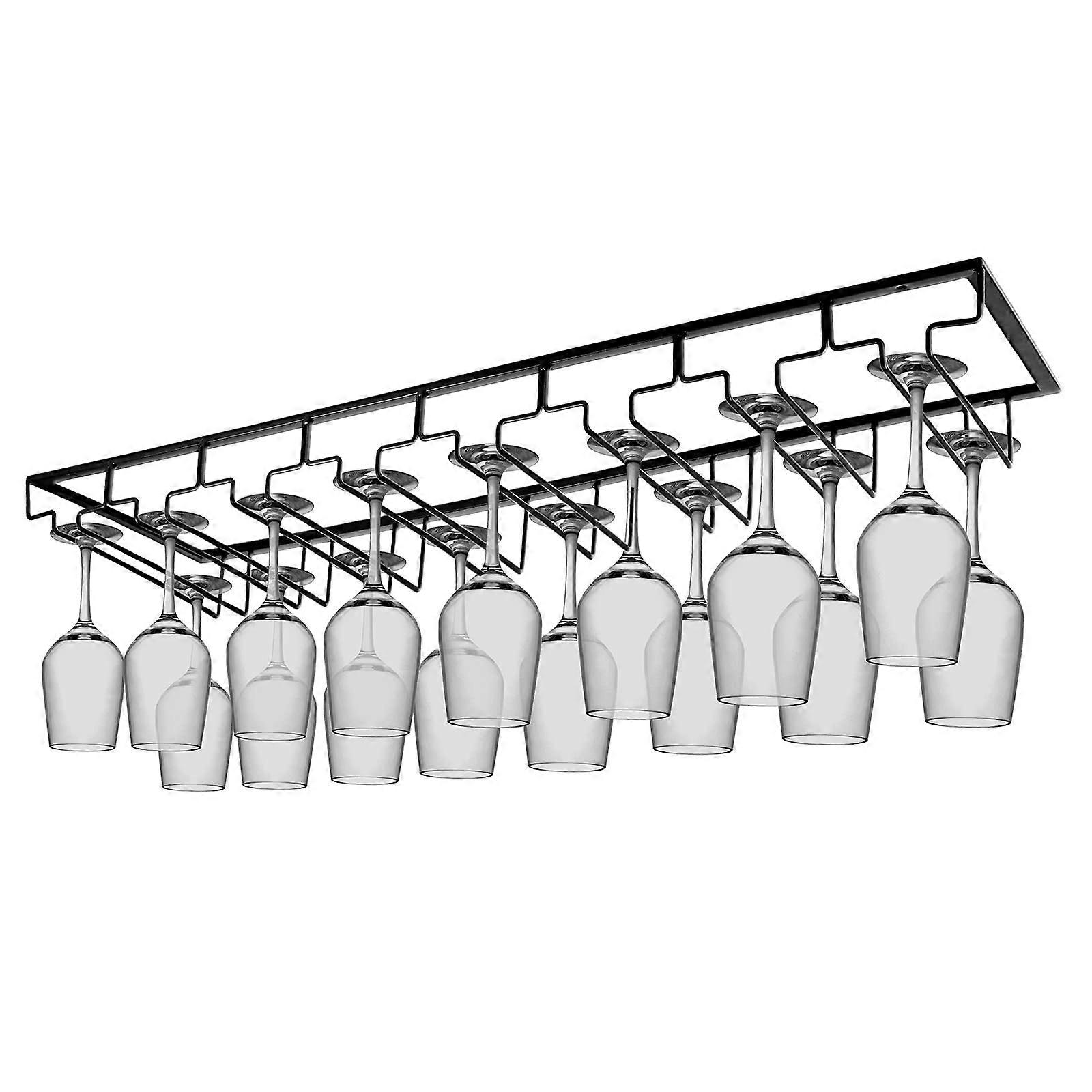 Wine Glass Rack Under Cabinet 8Row Stemware Holder RustResistant Metal SpaceSaving Black