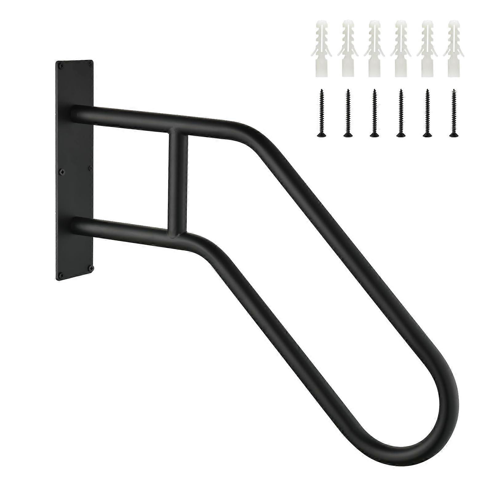 Outdoor Stair Handrail with Ergonomic UShaped Grip, Rustproof Black Wall Mounted Railing 13 Step