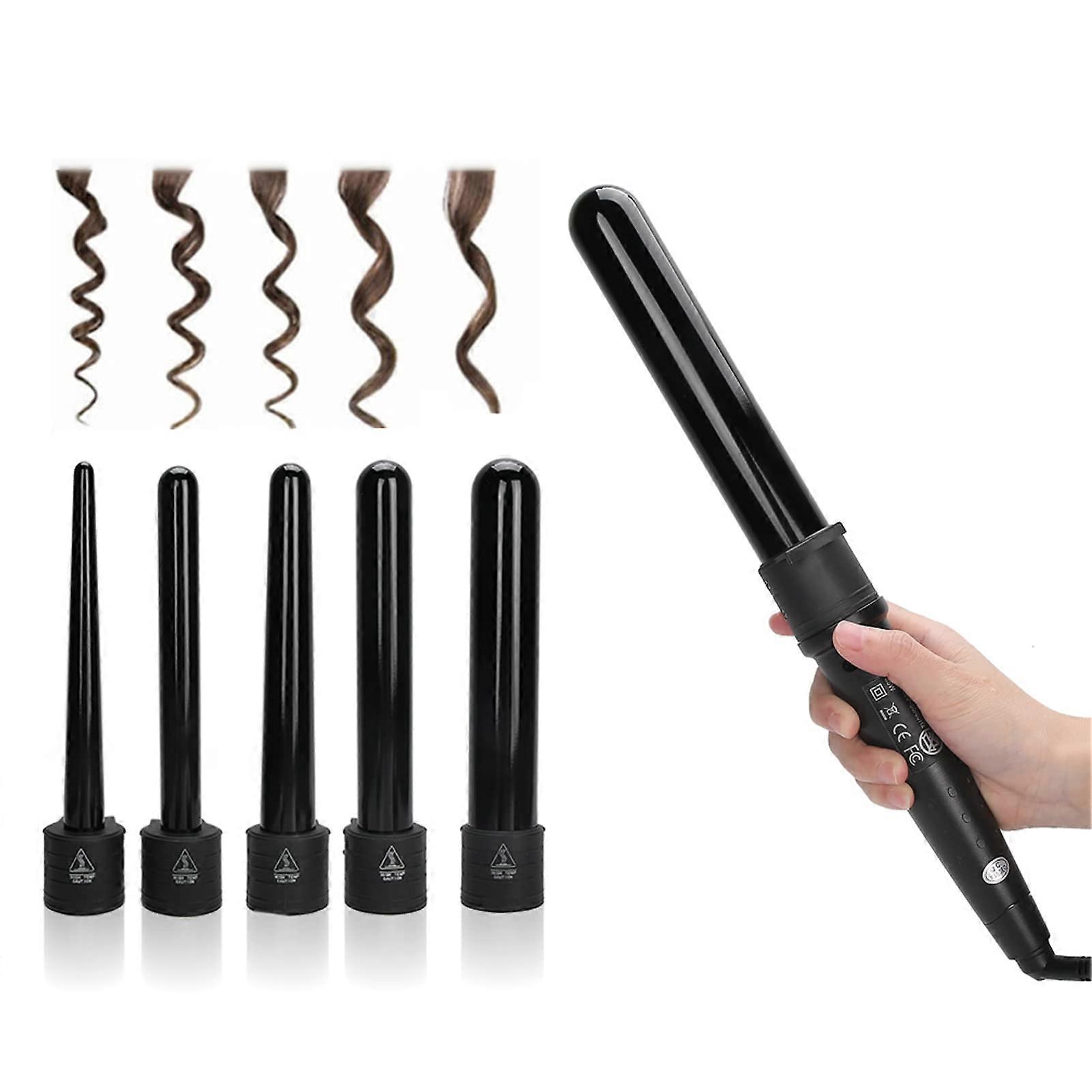 5 in 1 Curling Iron Set with Ceramic Tourmaline Coating, Interchangeable Barrels, Dual Voltage