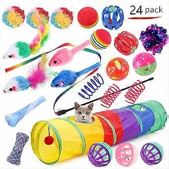 Interactive Cat Toy Set, Tunnel + Ball + Owl + Teaser Wand, Indoor Cat Toys