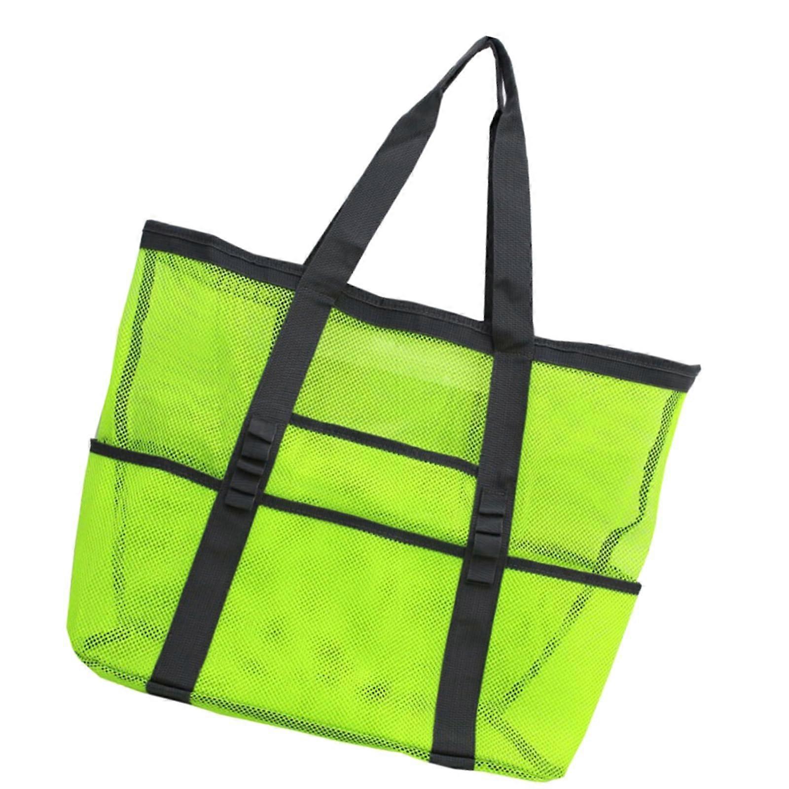 Large Capacity Mesh Beach Tote Bag with MultiPocket Design for Swimming, Picnic, Vacation