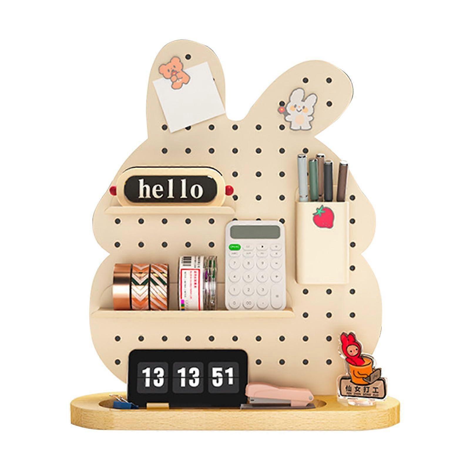 Modular Desktop Pegboard Organizer with Stable Metal Base, SpaceSaving DIY Shelf Bunny Design