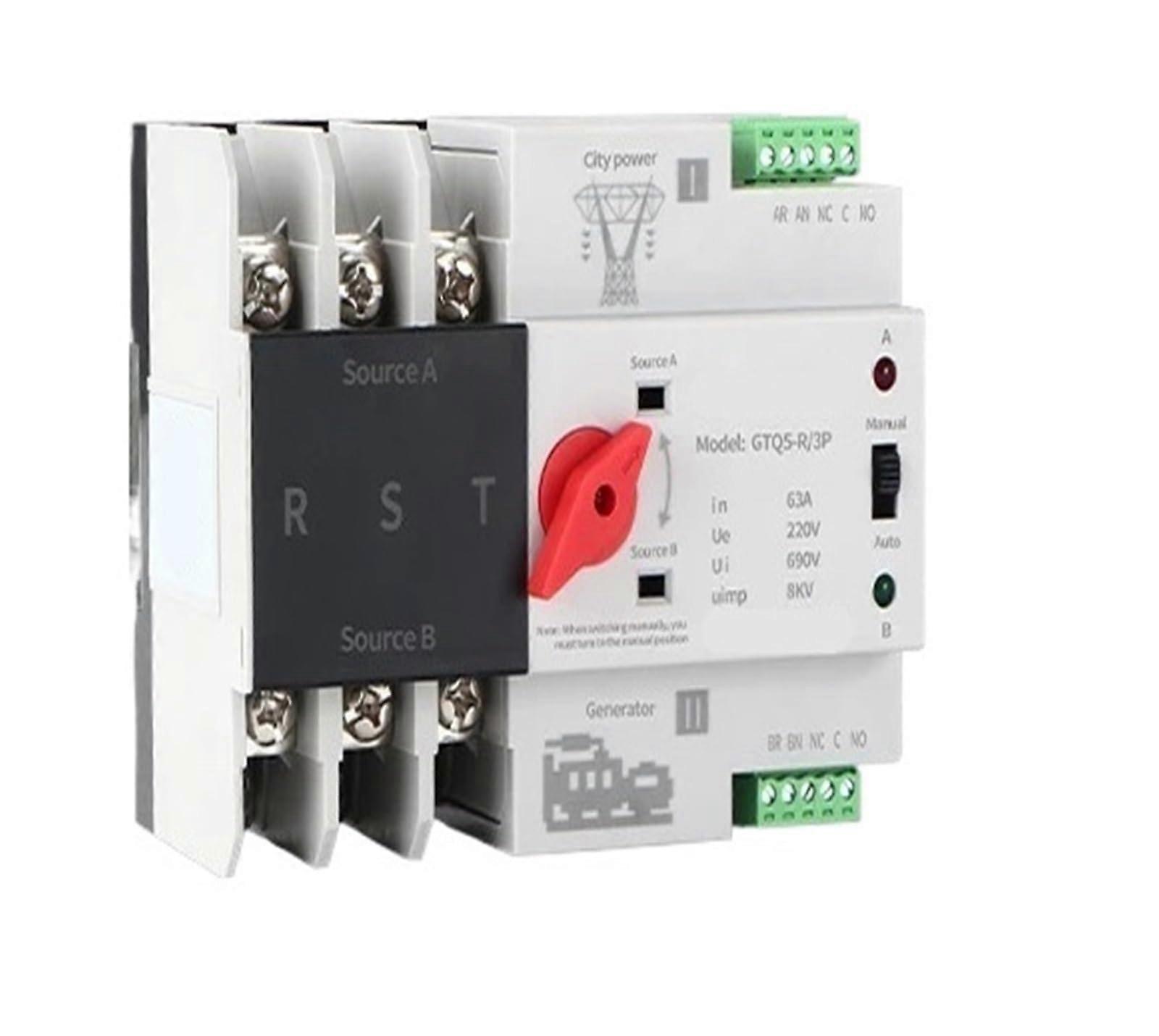 3P 100A Automatic Transfer Switch 220V Rail Mounted Dual Power Selector for Continuous Supply