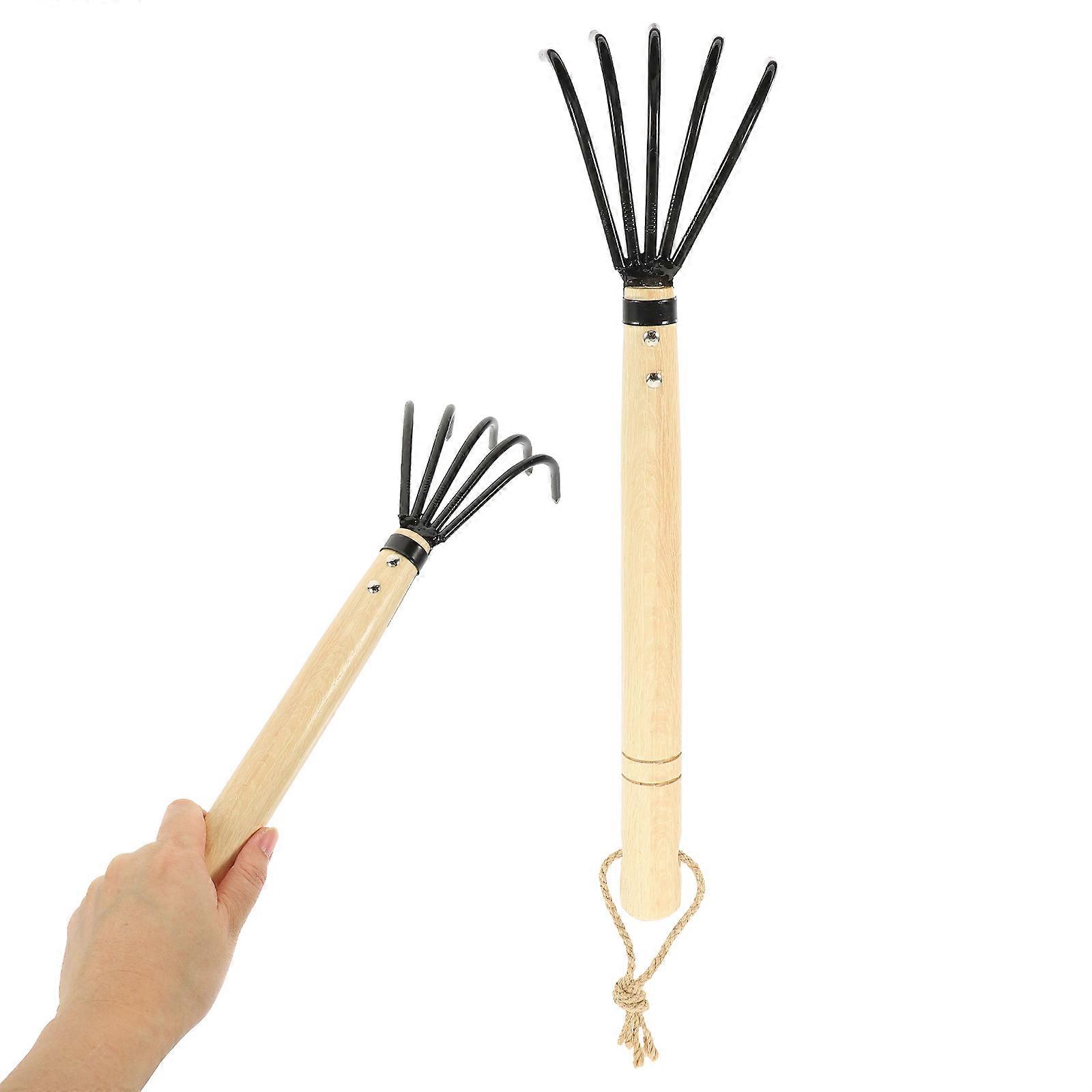 Five Teeth Gardening Rake Hand Rake for Shell Digging with Wood Handle 5 Claw