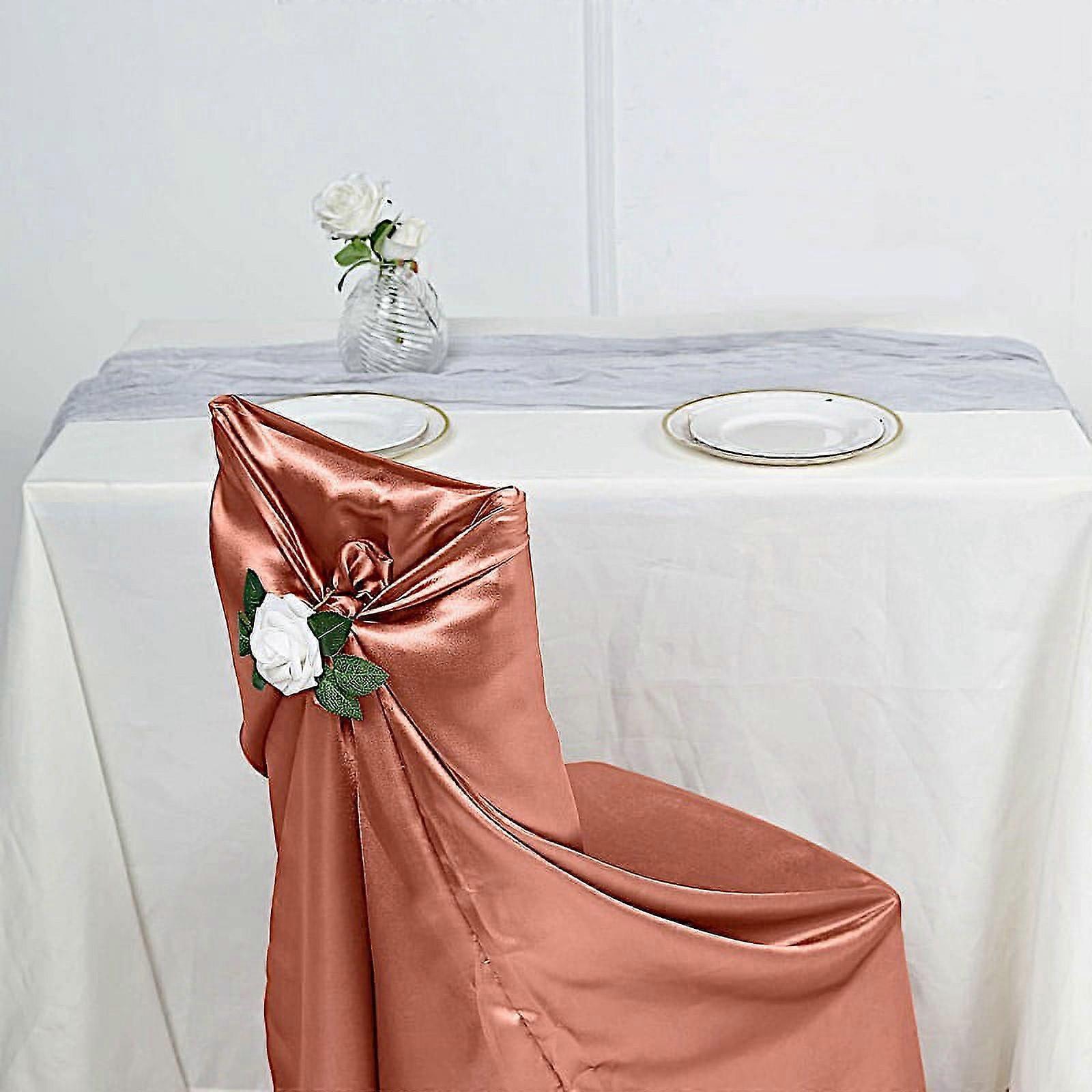 12 Terracotta Universal Solid Satin Solid Chair Covers Slipcovers