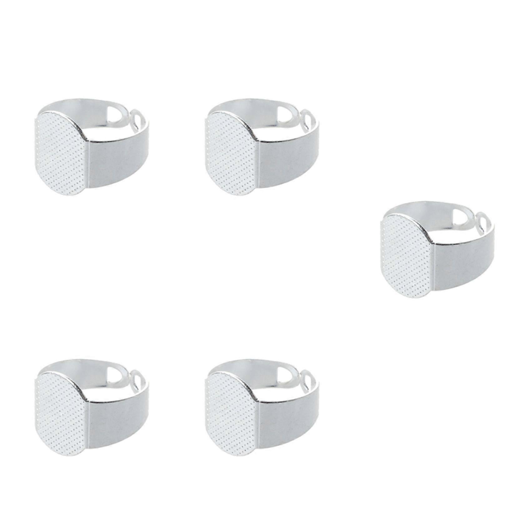 50 PCS 15 mm Silver Crafting Oval Adjustable Ring Holder