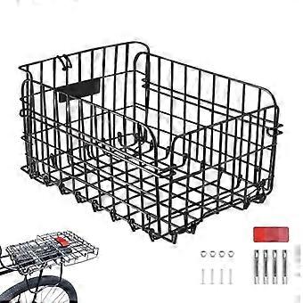 Foldable Bike Rear Basket with Reflector, Large Capacity RustResistant Steel Pannier for Electric Scooter