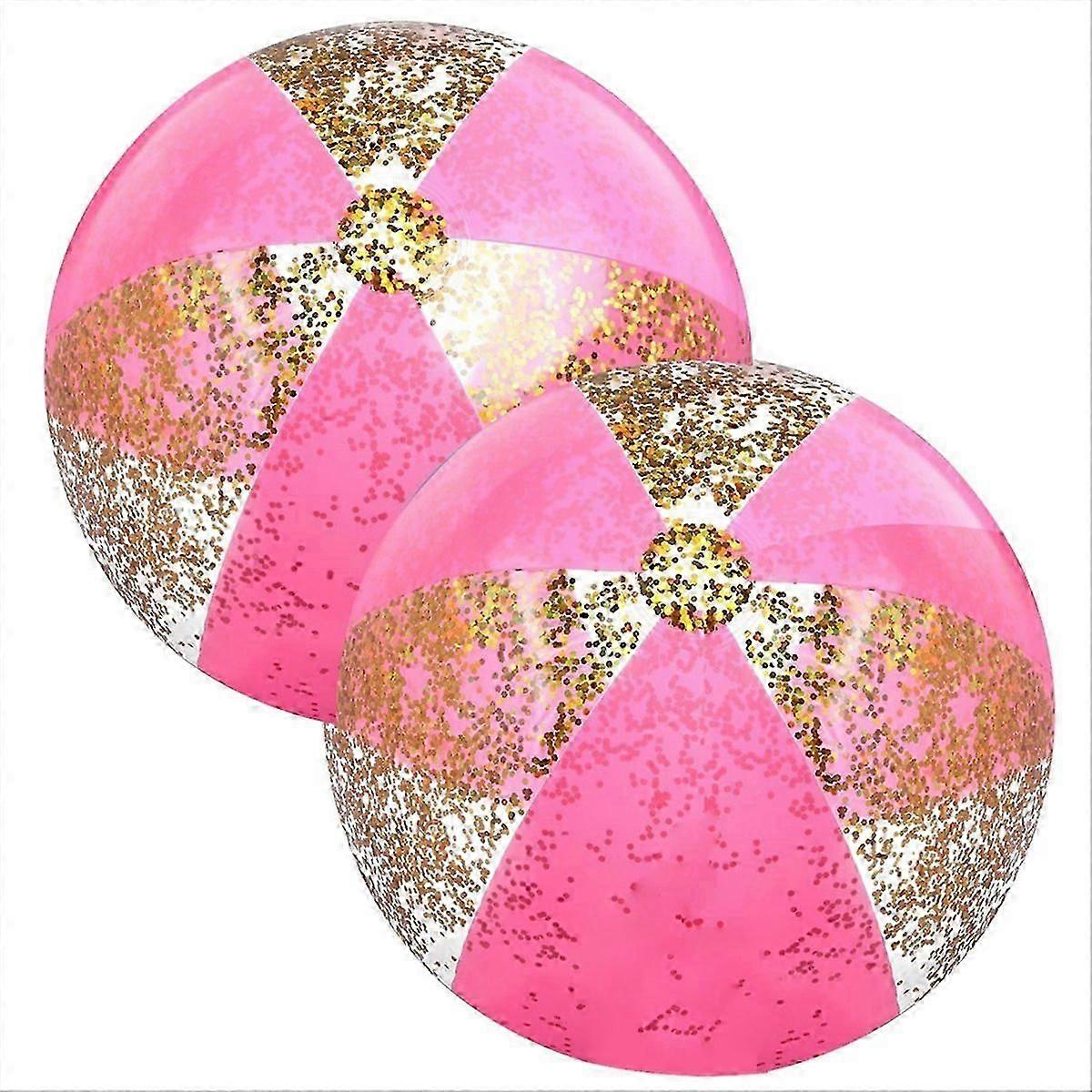 2Pcs 16 polegadas bolas de praia infláveis confetes dourados bolas de bilhar rosa