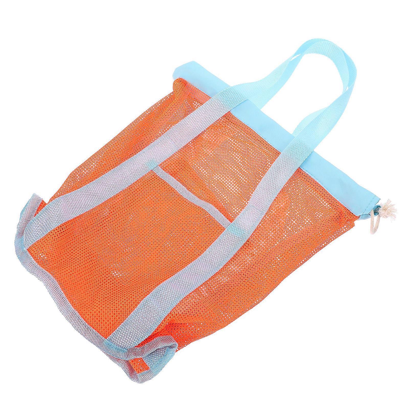 Handheld Beach Bag Mesh for Storage Orange Nylon Drawstring Pouch