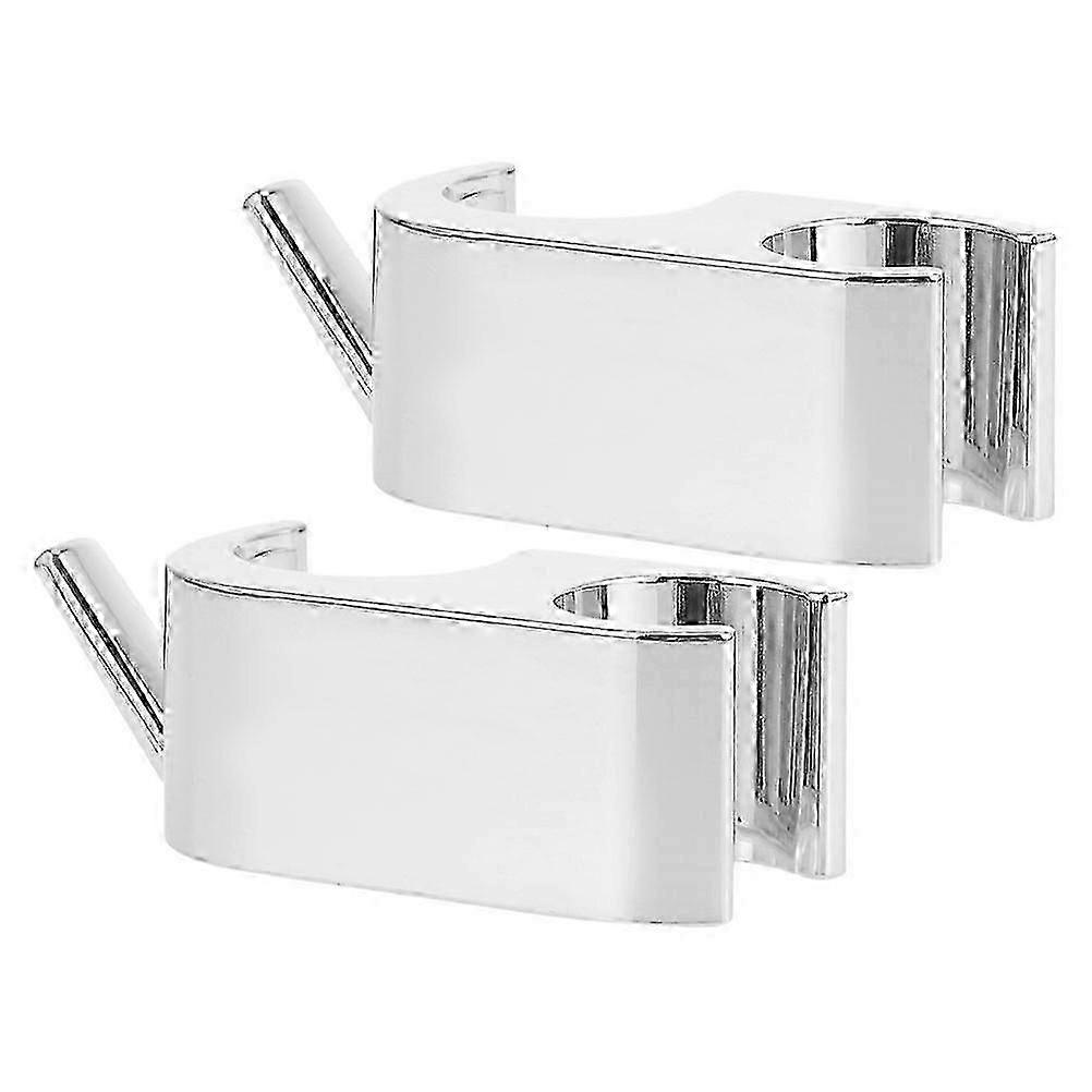ABS Silver Shower Slide Bar Hook compatible Bathroom 2Pcs Adjustable Clamp