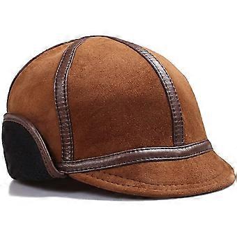 Hats Male Winter Warm Ear Protection Bomber Hat Man Real Leather Inside Sheep Leather Snow Caps,BrownSizeXL,57-58CM