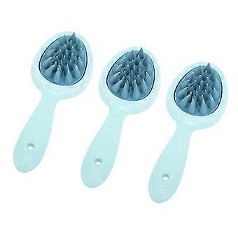 3pcs Double Toothed Long Handle Shampoo Brush Stress Relax Soft Silicone Hair Scalp Massager for Home Green