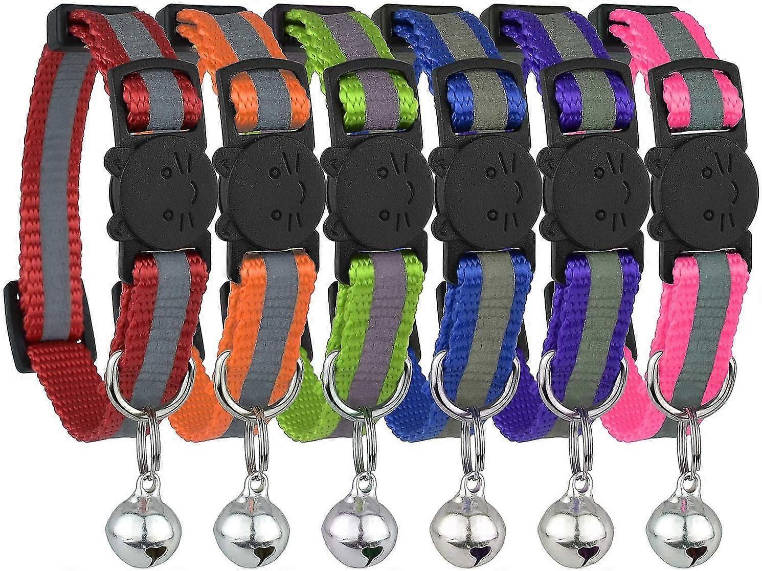6pcs Reflective Cat Collar With Bell, Solid & Safe Collars For Cats